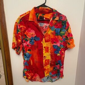 Jams World Vintage Short Sleeve Rayon Hawaiian Shirt Men’s Large Red Floral 80s